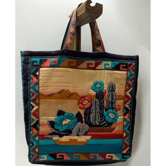 Handmade Southwestern Tote Bag Cranston Print Works Fabric Pottery Cactus Design - Picture 1 of 11